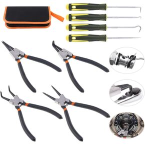 Swpeet 8Pcs 9-Inch Snap Ring Pliers Set with Pick and Hook Tool Set, Heavy Dut Internal/External Circlip Oil Seal Set with 4Pcs Precision Pick Set and Hook Set Perfect for Ring Remover Retaining