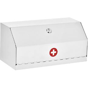 صندوق دواء للقفل من AdirMed، صندوق قفل فولاذي للإسعافات الأولية للأدوية، صندوق قفل طبي صغير مثبت على الحائط مع مفتاح، 6 بوصة عمق × 12.25 بوصة عرض × 5.9 بوصة ارتفاع