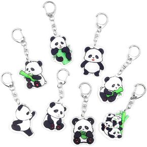 Winterworm Set of 8 Panda Keychain,Panda with Bamboo Key Ring Black with White Cute Panda Bear Pendant Keyring Key Charms for Home Bike Car Key Backpack Hanging Decoration Ornament Souvenirs Gift