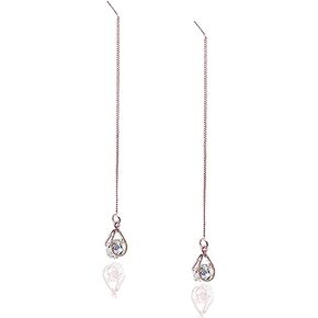Reffeer Solid 925 Sterling Silver CZ Droplet Chain Dangle Earrings for Women Teens Tassel Dangle Earrings Threader