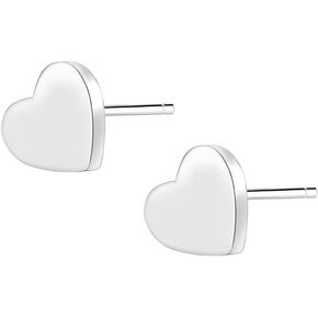 Minimalist Heart Hypoallergenic Small Stud Earrings for Women Cartilage Dainty Simple Stainless Steel Hearted Love Piercing Studs for Sensitive Ear Fashion Jewelry Valentine's Day Gift Her 8mm