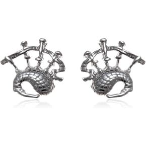 Alexander Castle 925 Sterling Silver Scottish Bagpipes Earrings - 9mm x 9mm Stud Earrings with Jewelry Gift Box - Scottish Gifts for Women