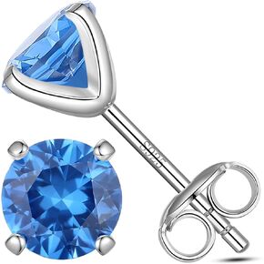Blue Stud Earrings Blue Cubic Zirconia Earrings Studs 8mm 925 Sterling Silver Blue Cubic Zirconia Earrings