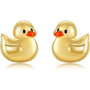 18K Gold Plated Duck Earrings Sterling Silver Cute Yellow Duck Stud Earrings for Women Animal Jewelry for Ducks Lovers