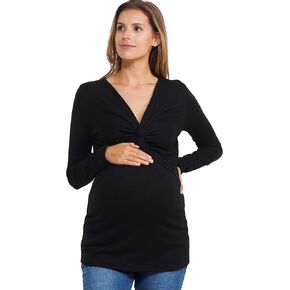 Women's V Neck Knot Long Sleeve Sweater Knit Materntiy Top