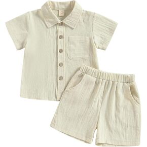 Toddler Baby Boy Summer Outfit Short Sleeve Contrast Color Shirt Top and Casual Shorts Set Cute Infant Clothes