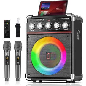 Karaoke Machine for Adults Kids, Portable Outdoor Bluetooth Speaker with 2 Wireless UHF Microphones Supports PA System,Remote Control, DJ Light, TF Card/USB/AUX/, TWS, Bass/Treble for Party TX05 in Kuwait