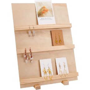 PH PandaHall 3 Tier Wood Earring Card Holder, Retail Jewelry Display Rack Photos Card Display Stand Rack Rustic Earring Display Stand for Displaying Earring Bookmarks Stickers Jewelry Exhibition