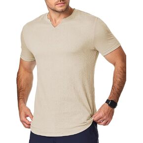 JMIERR Mens Muscle Slim T Shirt Texture V Neck Longline Henley Gym Workout Athletic Tee Shirts