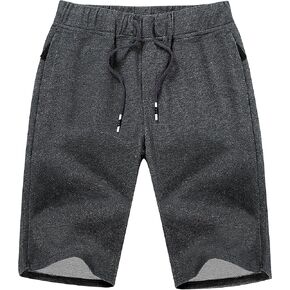 Boisouey Mens Casual Shorts Cotton Drawstring Elastic Waist with Zipper Pockets