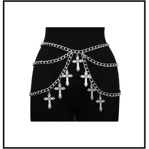 Cross Waist Chain Belt - Punk Gothic Crossover Body Belly Chains Tassel for Women Girl