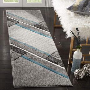 SAFAVIEH Hollywood Collection Runner Rug - 2'3" x 10', Grey & Teal, Mid-Century Modern Design, Non-Shedding & Easy Care, Ideal for High Traffic Areas in Living Room, Bedroom (HLW711D)