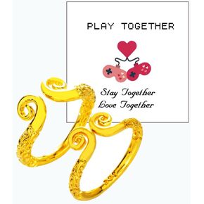 LIU JUN Matching Couple Rings For Him And Her, Wukong Jingu Bang Gold Band Engrave Adjustable Game Play Together Gift Jewelry