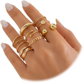 ZMANYIJEW 10/11/24 Pcs Gold Rings Set for Women 14K Gold Adjustable Chunky Knuckle Rings for Women Gold Thick Dome Open Stacking Knuckle Ring Dainty Simple Twist Hollow Cute Rings Pack
