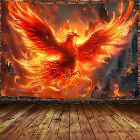 JAWO Phoenix Bird Tapestry for Men, Bird Tapestry Phoenix Flame Bird Flying to the Sky Psychedelic Animal Hippie Tapestry, Aesthetic Cool Tapestry College Dorm Home Decor (60" W X 40" H), Yellow