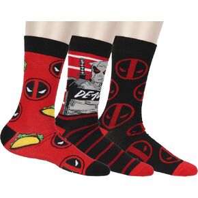 Bioworld Marvel Deadpool The Degenerate Men's 3-Pack Mid-Calf Adult Crew Socks Size 8-12