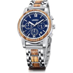 Wooden Men Watches Luxury Stylish Watch Wood & Stainless Steel Chronograph Military Quartz Fashion Watch