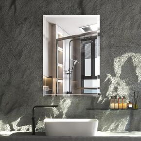 B&C 24x36 Frameless Rectangle Mirror, Beveled Mirror, Bathroom Mirror for Over Sink, Vanity Mirror for Wall, Easy to Hang, Modern Simple Mirror
