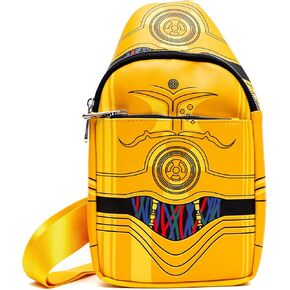 Star Wars Vegan Leather Crossbody Sling Bag with Adjustable Straps, C-3PO, Bounding, Yellow
