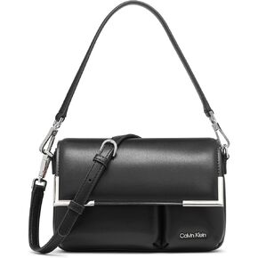 Calvin Klein Mica Organizational Flap Crossbody, Black/Silver Puffy, One Size