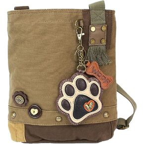CHALA Patch Cross-Body Women Handbag, Olive Canvas Messenger Bag - Paw Print