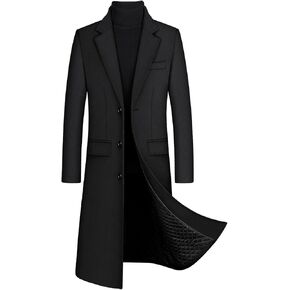 SOMTHRON Men's Winter Trench Coat Lapel Single Breasted Slim Fit Wool Blend Overcoat Jacket Long Pea Coat