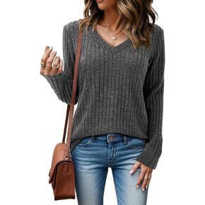 Beluring Womens Sweaters V Neck Casual Long Sleeve Knit Lightweight Pullover Sweater Tops