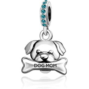 Dog Bone Paw Print Mom Lucky Birthstone Birthday Crystal Dangle Womens Bead Charms for Bracelets Mom Wife Sister Husband Jewelry