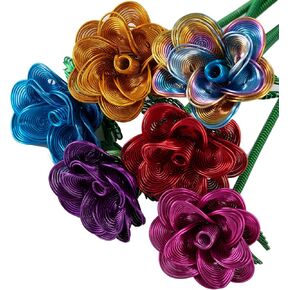 6Pcs Colorful Metal Bouquet Rose Artificial Flowers,Fake Rose with Waterproof Aluminum Armature Crafted,Hotel Table Decor Office,Mother's Day Thanksgiving Valentine's Day Girl's Birthday Party