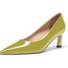 FOGEENA Womens Casual Comfortable Pointed Toe Slip On Patent Leather Kitten Low Heel Pumps Dressy Shoes 2 Inch