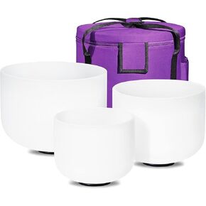 432HZ 6-12 Inch Set of 7 Chakra Black Frosted Quartz Crystal Singing Bowls with 2 Pcs Carry Cases and Suede Mallet