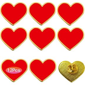12Pcs Red Heart Pins Heart Love Lapel Pins Bulk Metal Heart Brooch Badge valentine pin Valentines Day Wedding Party Costume Accessory for Clothes Bags Hats Men Women