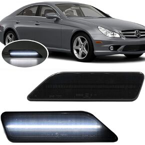 NJSBYL LED Side Marker Light Kits for 2006-2011 Mercedez W219 C219 CLS550 CLS500 CLS55 CLS63 AMG Benz CLS-Class White LED Smoked Lens Driver Passenger Side Turn Signal Lamp Lights