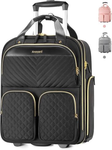 Underseat Carry On Luggage with Wheels, Lightweight Travel Airline Approved Personal Item Bag, Multiple Compartments Carry-On Rolling Suitcase for Women, Beige in Kuwait