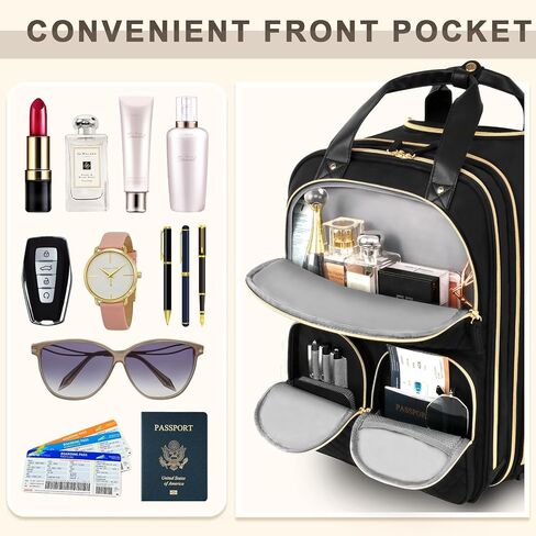 Underseat Carry On Luggage with Wheels, Lightweight Travel Airline Approved Personal Item Bag, Multiple Compartments Carry-On Rolling Suitcase for Women, Beige in Kuwait