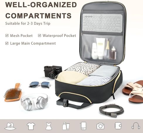 Underseat Carry On Luggage with Wheels, Lightweight Travel Airline Approved Personal Item Bag, Multiple Compartments Carry-On Rolling Suitcase for Women, Beige in Kuwait