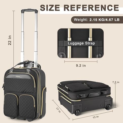 Underseat Carry On Luggage with Wheels, Lightweight Travel Airline Approved Personal Item Bag, Multiple Compartments Carry-On Rolling Suitcase for Women, Beige in Kuwait