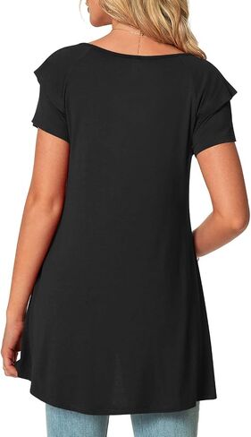 POPYOUNG Women's Summer Ruffle Short Sleeve T-Shirt Casual Crewneck Tunic Tops for Leggings Loose Blouse in Saudi Arabia
