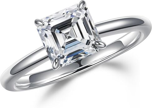MOOSEA Moissanite Rings for Women, 2ct D Color VVS1 Clarity Asscher Cut Solitaire Lab Created Moissanite Ring 14K White Gold Vermeil 925 Sterling Silver Moissanite Engagement Rings for Women Size 4-11 in Saudi Arabia