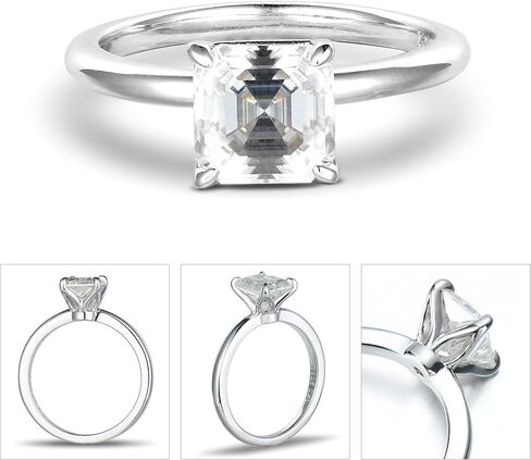 MOOSEA Moissanite Rings for Women, 2ct D Color VVS1 Clarity Asscher Cut Solitaire Lab Created Moissanite Ring 14K White Gold Vermeil 925 Sterling Silver Moissanite Engagement Rings for Women Size 4-11 in Saudi Arabia