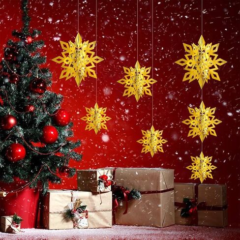 12PCS Christmas Snowflake Hanging Decorations - Holiday/New Year/Winter Wonderland Party Supplies Favors 3D Glitter Large White Snowflakes in Saudi Arabia