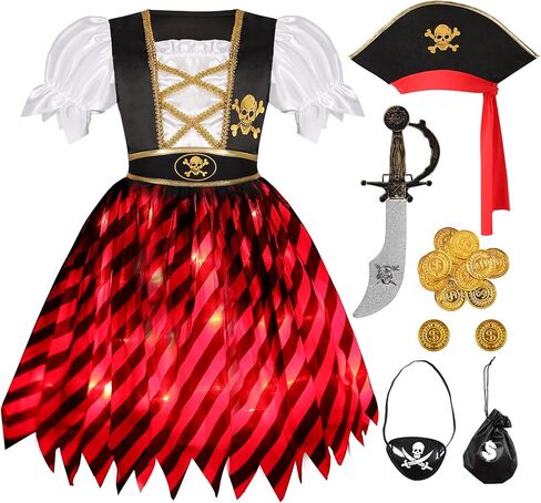 Girls Pirate Costume LED Red Light Buccaneer Princess Dress for Girls Halloween party in Kuwait