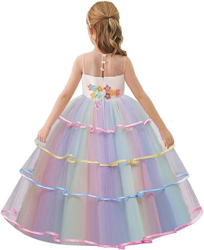 Girls Unicorn Costume Pageant Princess Birthday Christmas Party Long Maxi Tulle Halloween Fancy Dress w/Headband in Saudi Arabia