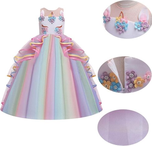 Girls Unicorn Costume Pageant Princess Birthday Christmas Party Long Maxi Tulle Halloween Fancy Dress w/Headband in Saudi Arabia