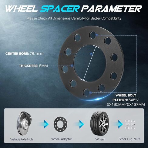 4PCs 1/4" (6mm) 5x5 5x120 5x127 Wheel Adapters Spacers w/ 78.1mm Bore fit Jeep Commander Grand Cherokee Wrangler, Chevy Corvette Camaro, BMW M5 M6 Z3 Z4 in Saudi Arabia