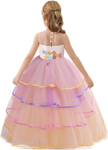 Girls Unicorn Costume Pageant Princess Birthday Christmas Party Long Maxi Tulle Halloween Fancy Dress w/Headband in Kuwait
