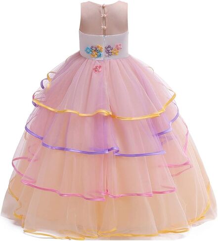 Girls Unicorn Costume Pageant Princess Birthday Christmas Party Long Maxi Tulle Halloween Fancy Dress w/Headband in Kuwait