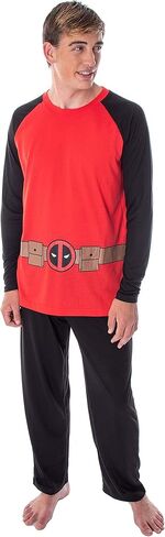 Marvel Men's Deadpool Costume Raglan Long Sleeve Top And Pants 2 Piece Character Pajama Set in Saudi Arabia