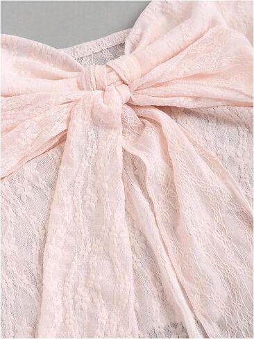 SHENHE Women's Floral Lace Halter Top Backless Tie Front Bow Top Asymmetrical Crop Top in Saudi Arabia