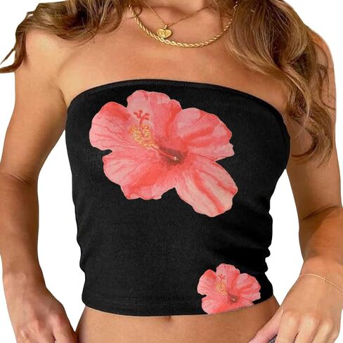 Y2k Cute Tube Tops Sleeveless Strapless Aesthetic Graphic Print Bandeau Tube Off Shoulder Going Out Tops in Kuwait